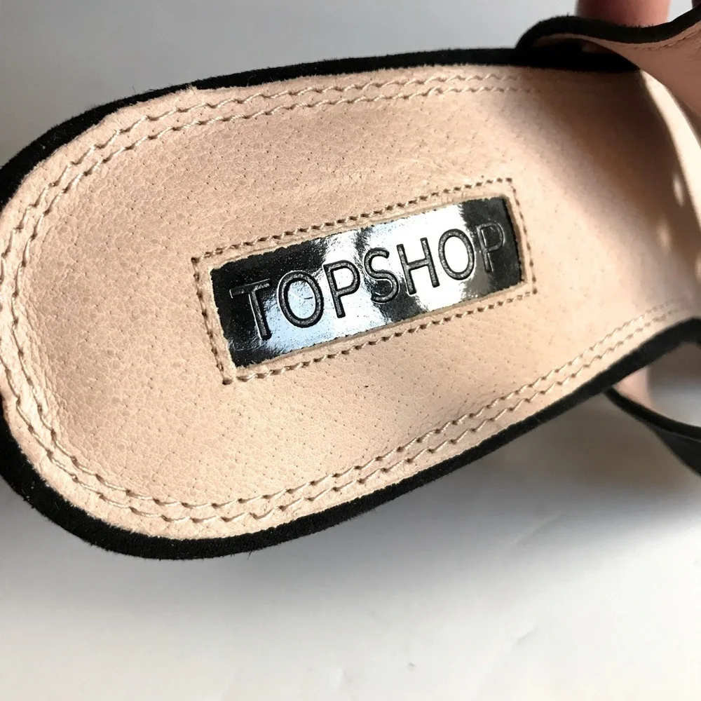 TOPSHOP Black Suede Silver Grommet Block Heel Ankle Strap Slingback Heel NWT 9.5 - Picture 7 of 16